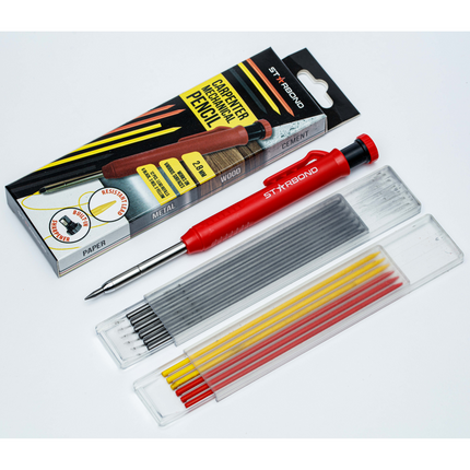 Carpenter Mechanical Pencil - Includes 12 Wax Refill Leads + Built-In Sharpener