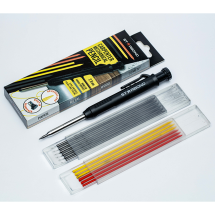 Carpenter Mechanical Pencil - Includes 12 Wax Refill Leads + Built-In Sharpener