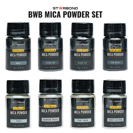 24-Choices Mica Powder Creativity Set (Black White Brown), 10g bottles