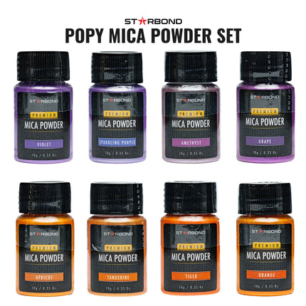 24-Choices Mica Powder Creativity Set (Purple Orange Pink Yellow), 10g bottles