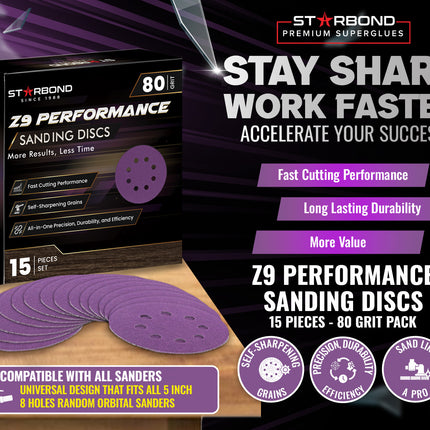 Speed Series | Z9 Performance Sanding Discs | 80 Grit, 15-PCS Pack