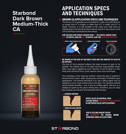 2 oz. “Dark Brown” Medium-Thick + 6 oz. Aerosol Accelerator | CA Glue Bundle