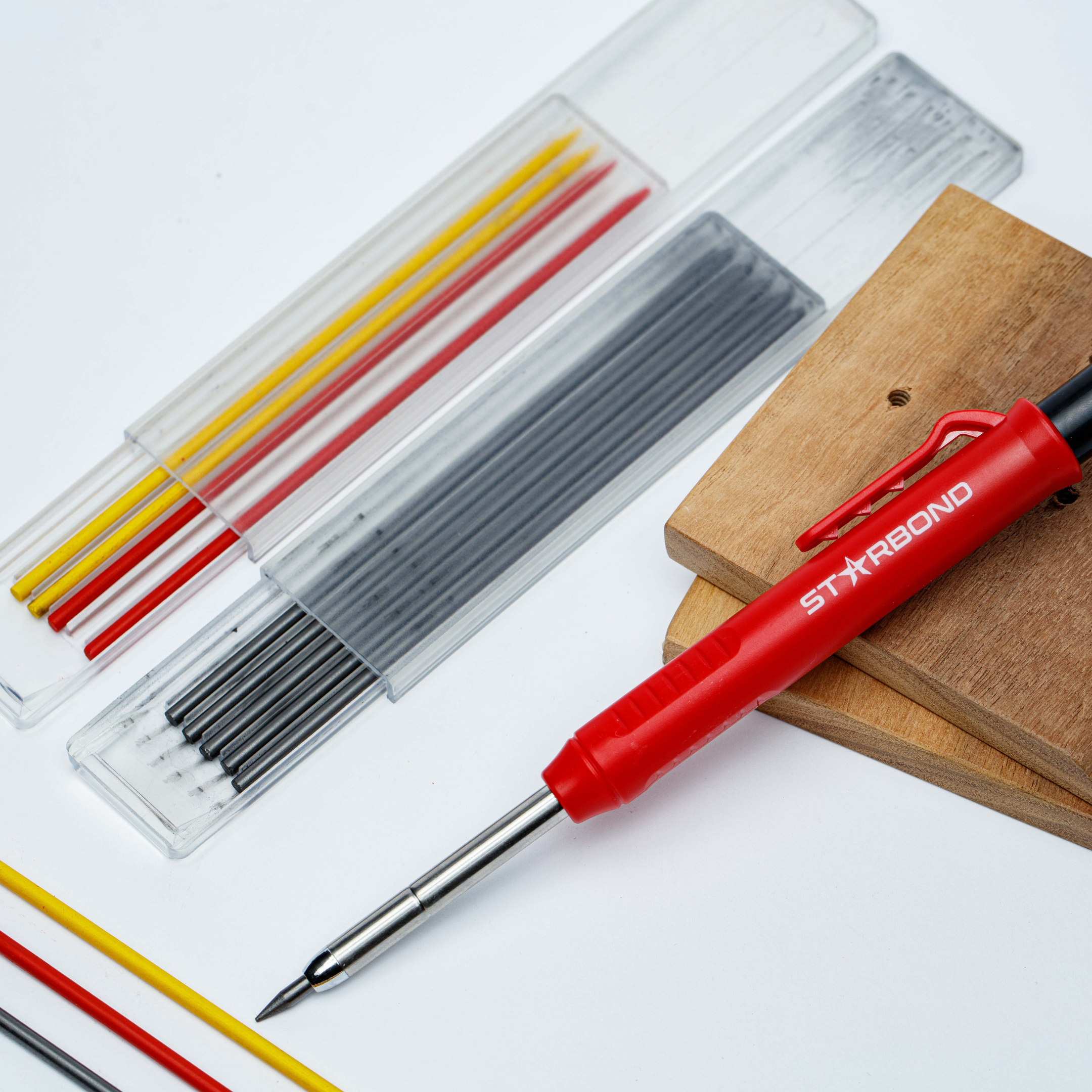 Carpenter Pencil Set Mechanical Pencil Leads Built-in Sharpener Refill  Solid *