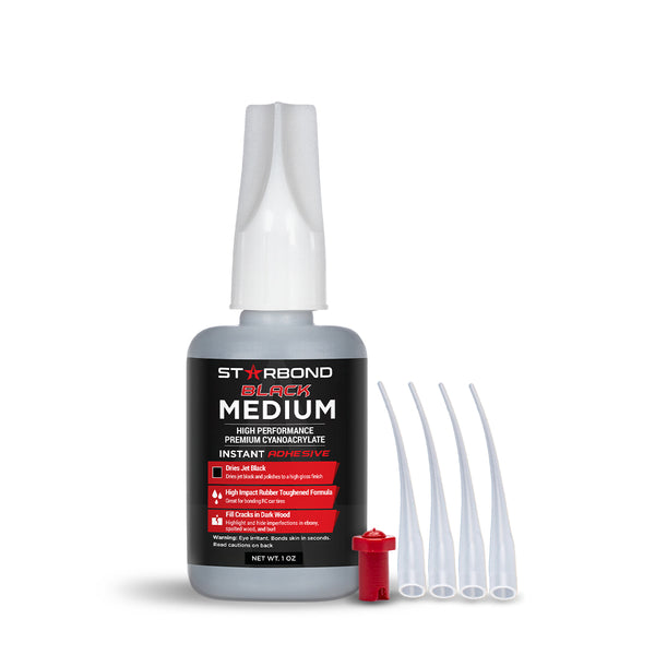  Starbond 2 oz. Black Medium-Thick CA Glue (Premium  Cyanoacrylate Super Glue) Knot Filler 500 CPS Viscosity for Woodworking,  Woodturning, Carpentry, Guitar, RC Hobby : Industrial & Scientific