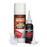 Black Medium-Thick Super Glue (2 oz) + Aerosol Accelerator (6 oz) — Instant-Cure Kit for Dark Wood Voids