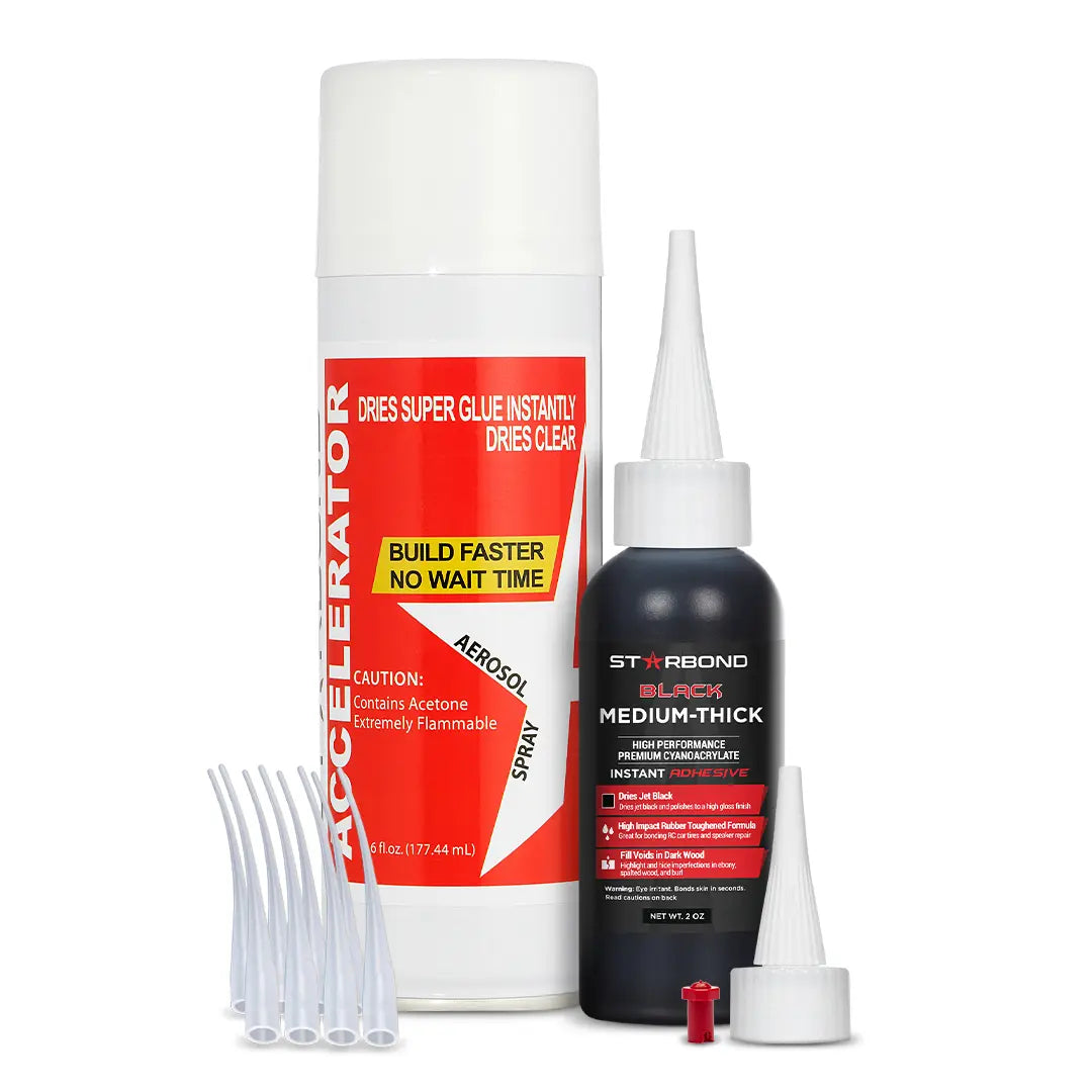 2 oz. Black Medium-Thick Super Glue + 6 oz. Aerosol Accelerator Bundle