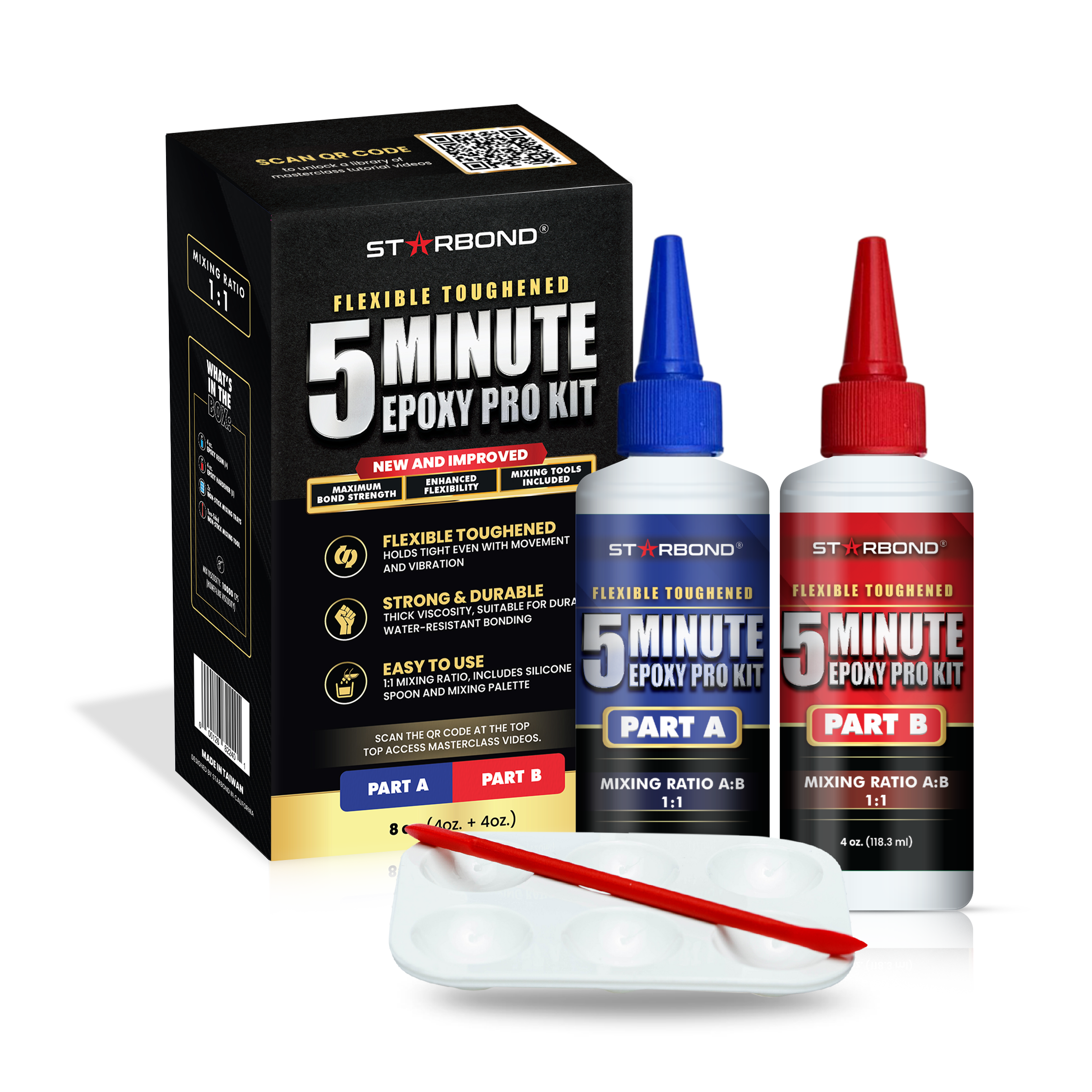 5-Minute Flexible Toughened Epoxy Pro Kit — Clear 2-Part Epoxy for Quick Repairs and Gap Filling (8 oz)