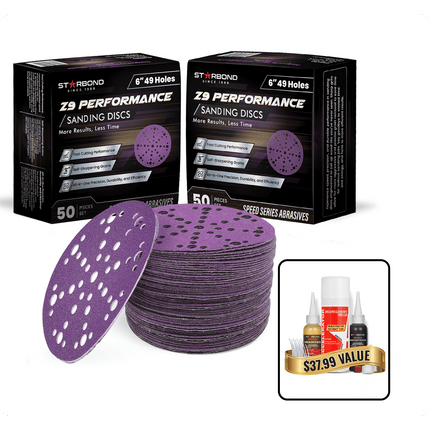 6" 49-Holes Z9 Sanding Discs Promo Bundle | 2x Multi-Grit 50-Pack + FREE Knot-Filler System