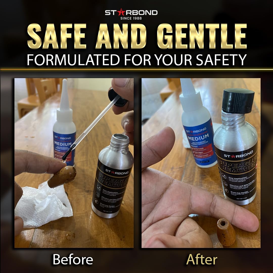 Gel Super Glue Remover with Precision Brush — Stays Wet Longer Than Acetone (2 oz)
