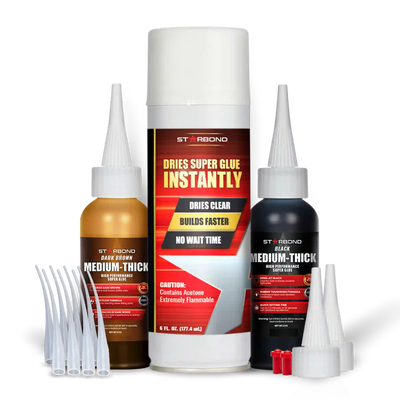 Knot Filler System (Black + Brown CA Glue + 8 oz Accelerator)