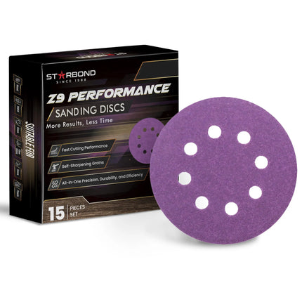 5" 8-Holes Z9 Performance Sanding Discs | 15-Pack | Grit Choices: 80, 120, 180, 240