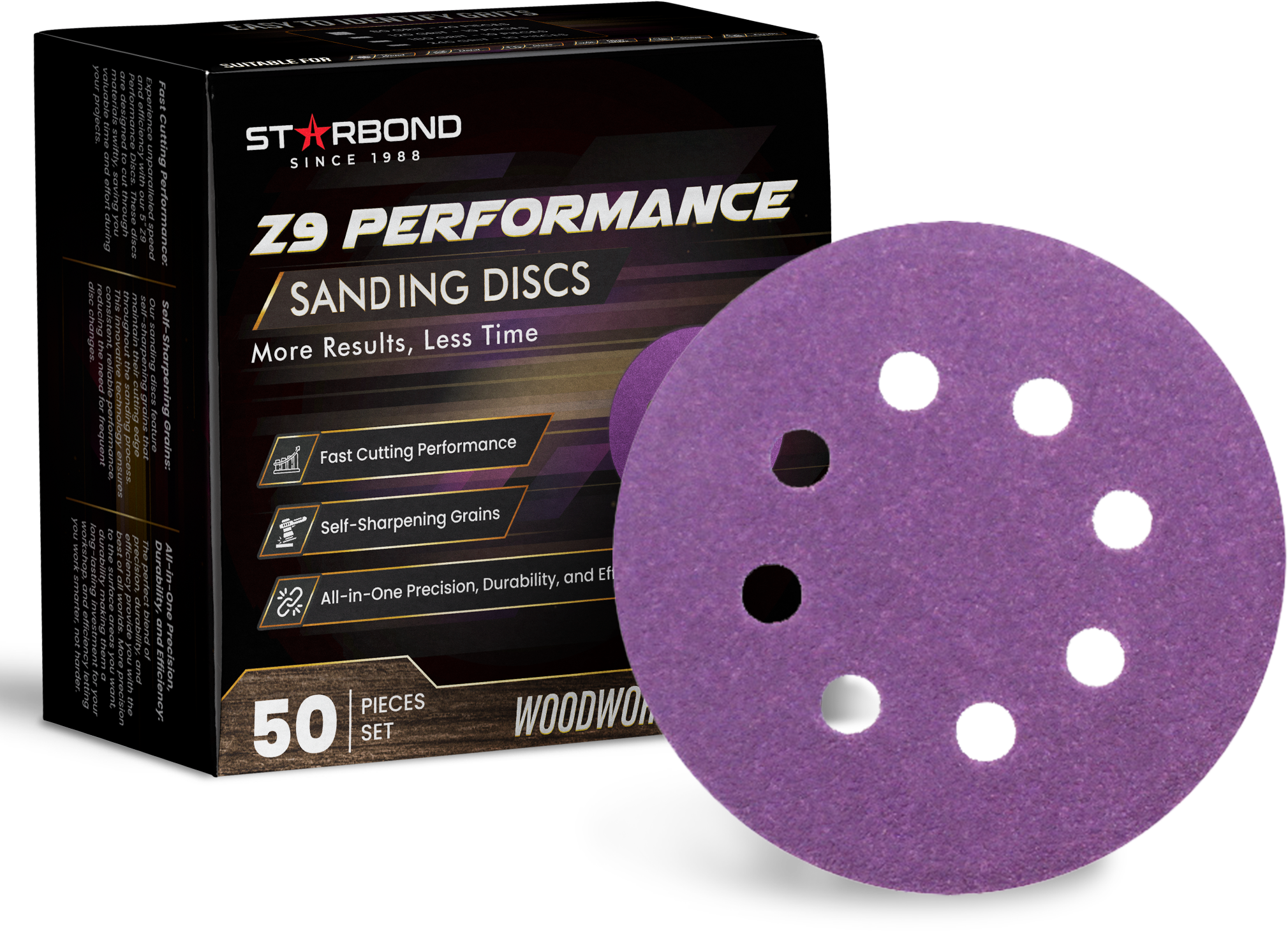 Speed Series | 5" 8-Holes Z9 Performance Sanding Discs | Multi-Grit, 50-PCS Pack