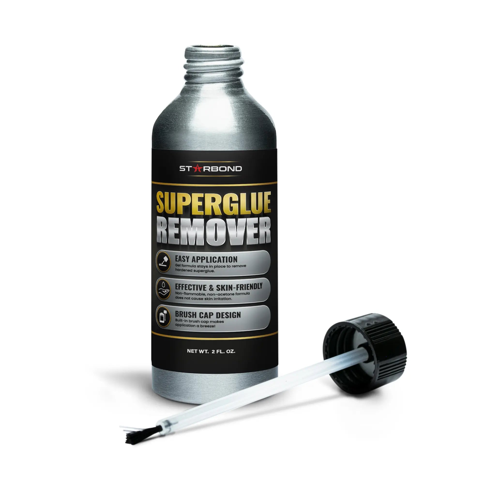 Gel Super Glue Remover with Precision Brush — Stays Wet Longer Than Acetone (2 oz)