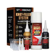 Wood Knot Filler Kit — Black and Brown Super Glue (2 oz Each) + 6 oz Aerosol Accelerator