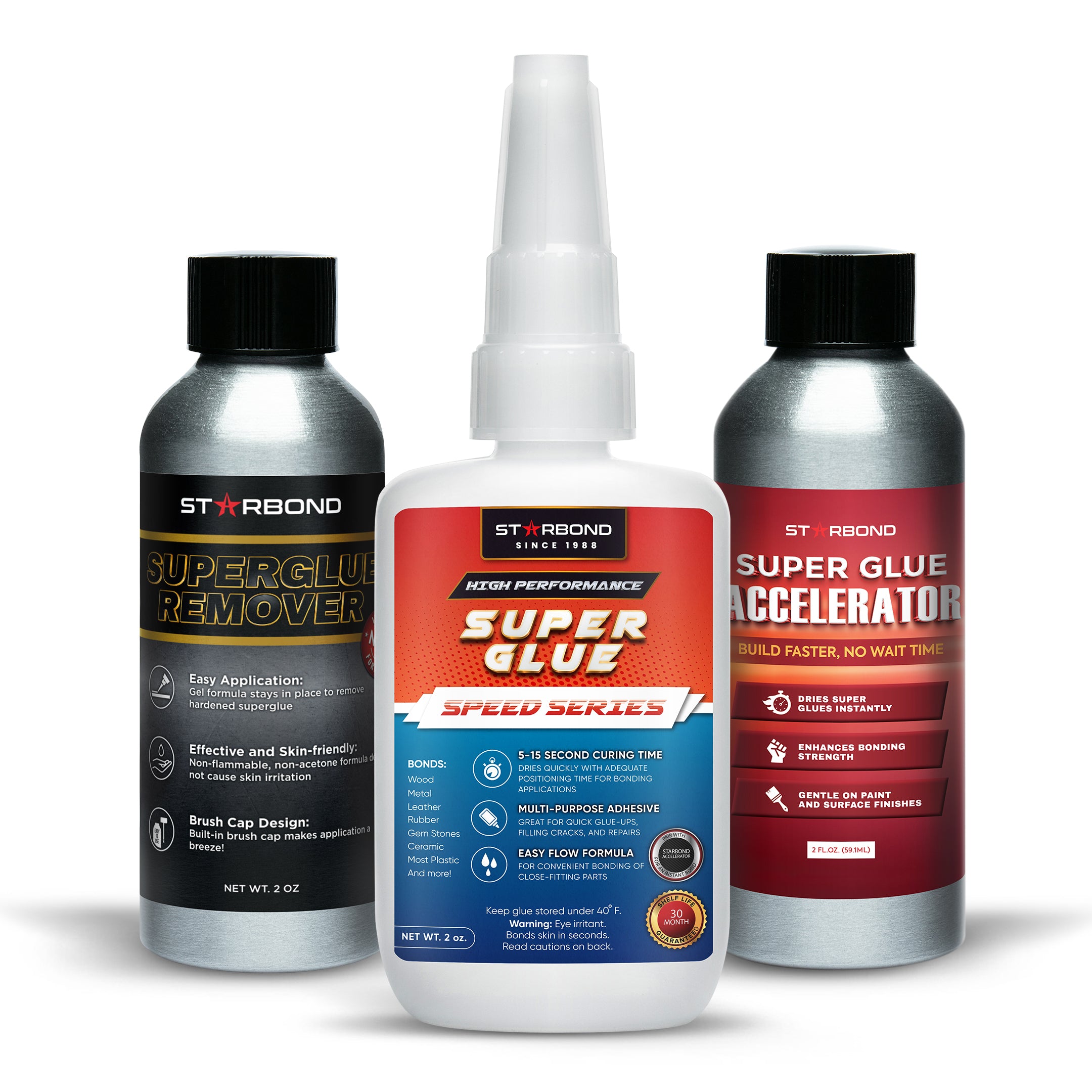 2 oz. Speed Series Medium Super Glue, Brush-on Accelerator, Glue Remover Bundle