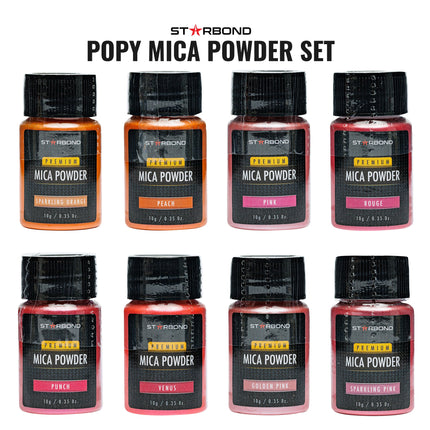 Starbond Mica Powder Pigment Purple Orange Pink Yellow (POPY) Set - 24 Bottles of 10g