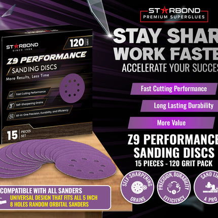 Speed Series | Z9 Performance Sanding Discs | 120 Grit, 15-PCS Pack
