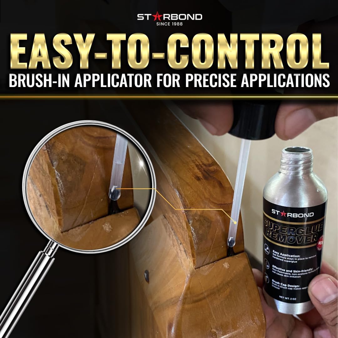 Gel Super Glue Remover with Precision Brush — Stays Wet Longer Than Acetone (2 oz)