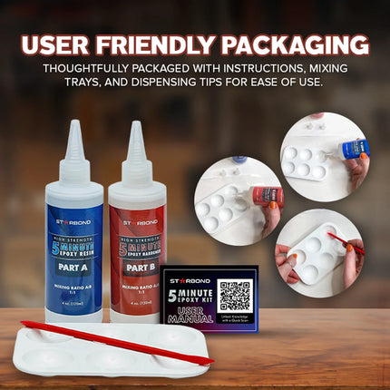 5-Minute Epoxy Kit | Easy 1:1 Ratio | 8 oz., Includes Mixing Tools