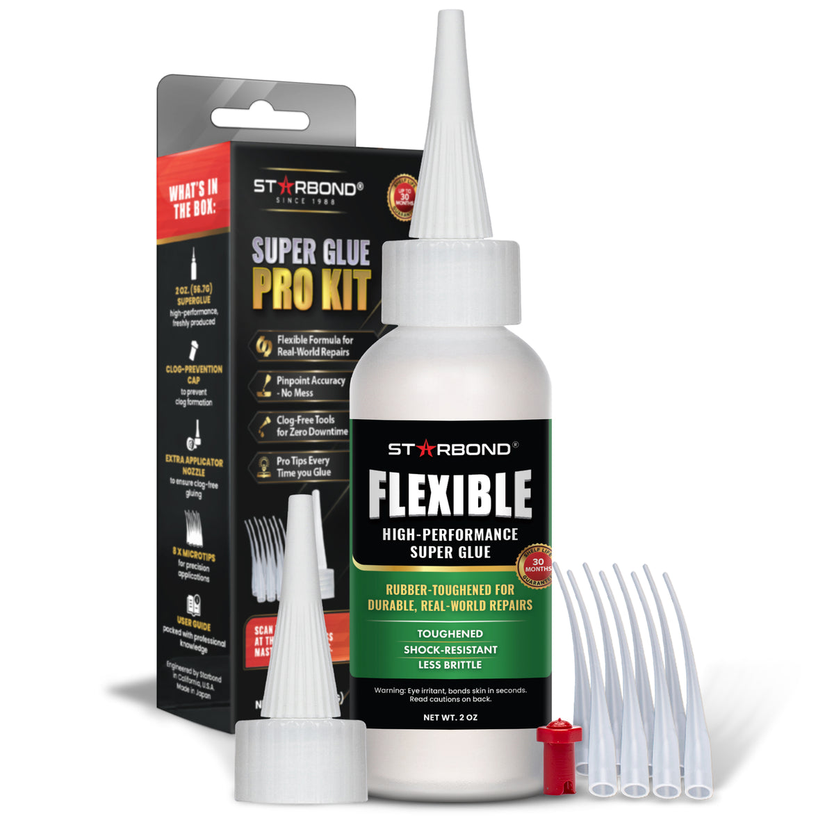 Starbond Flexible Super Glue Pro Kit, 2 oz, with box and precision applicator accessories