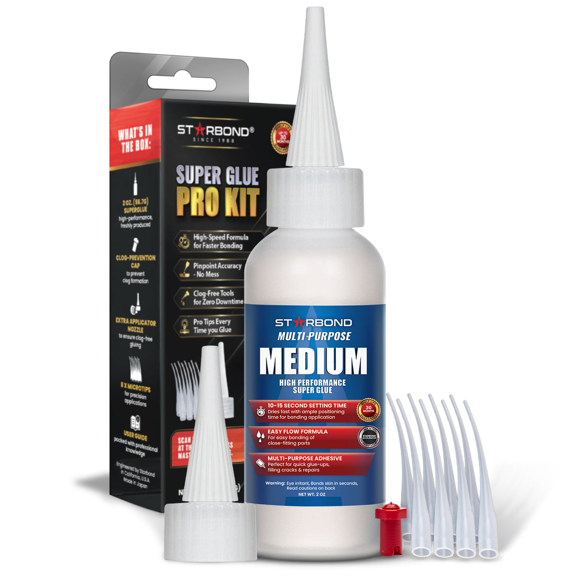 Starbond Medium Super Glue Pro Kit, 2 oz, with box and precision applicator accessories