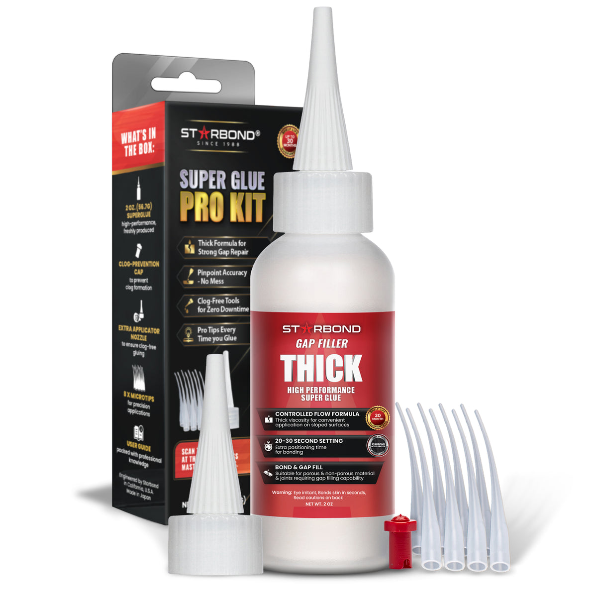 Starbond Thick Super Glue Pro Kit, 2 oz, with box and precision applicator accessories
