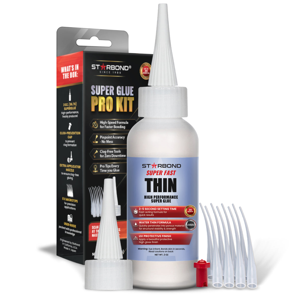 Starbond Super Fast Thin Super Glue Pro Kit, 2 oz, with box and precision applicator accessories