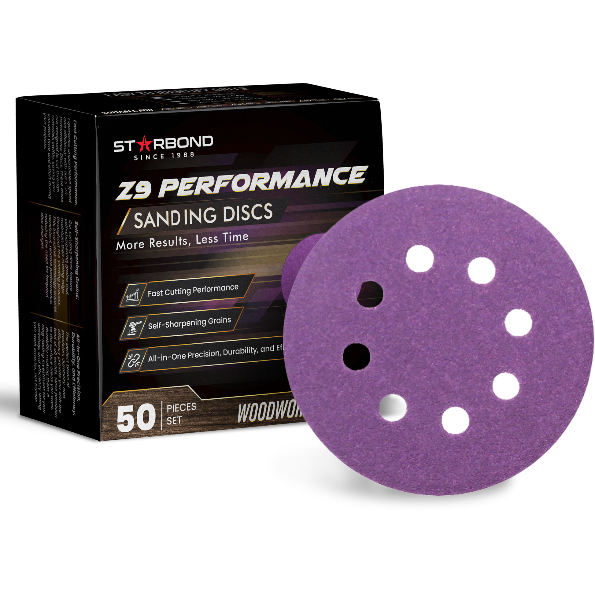 Z9 5-inch 8-hole ceramic-hybrid sanding discs 50-disc shop pack