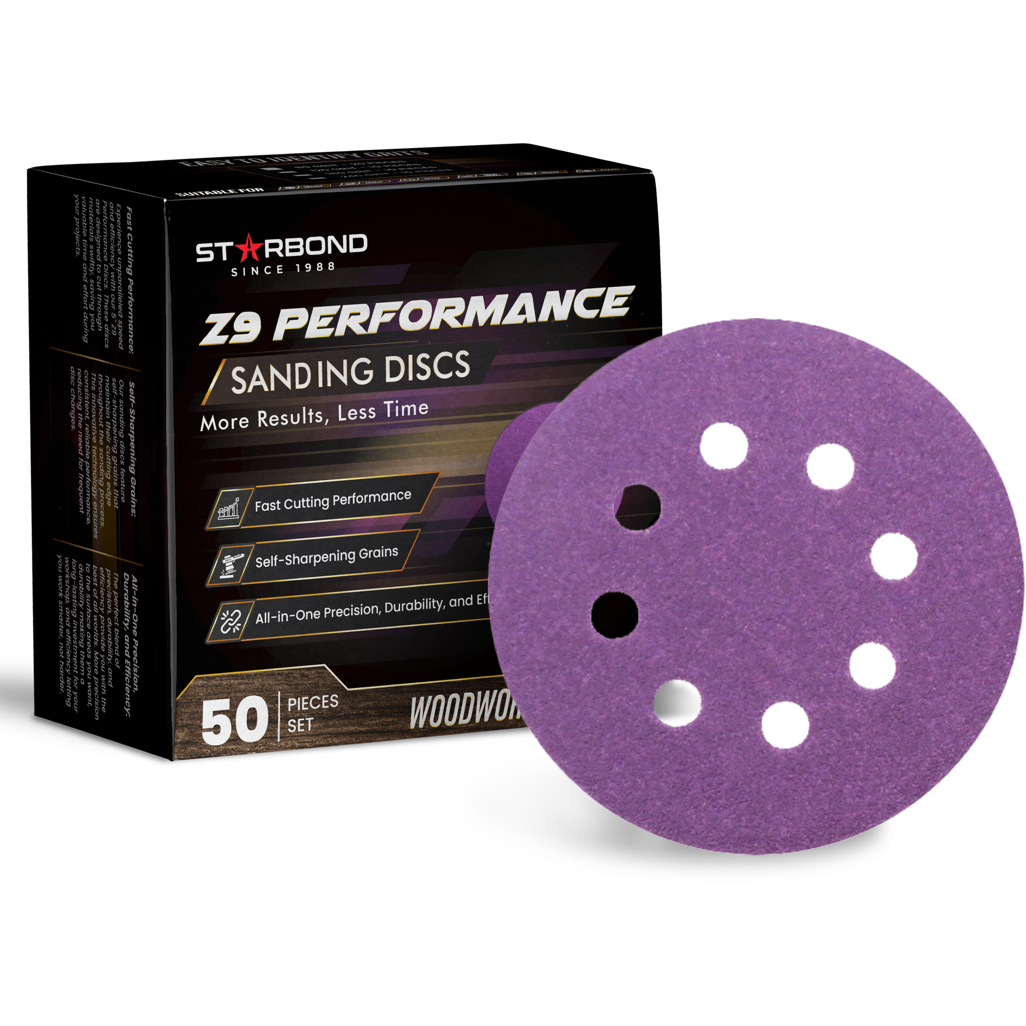Z9 5-inch 8-hole ceramic-hybrid sanding discs 50-disc shop pack