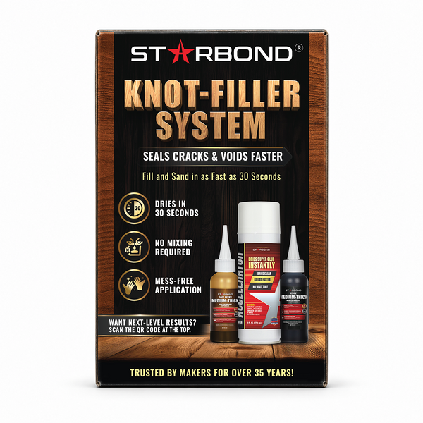 Wood Knot Filler Kit — Black & Brown Super Glue (2 oz Each) + 6 oz