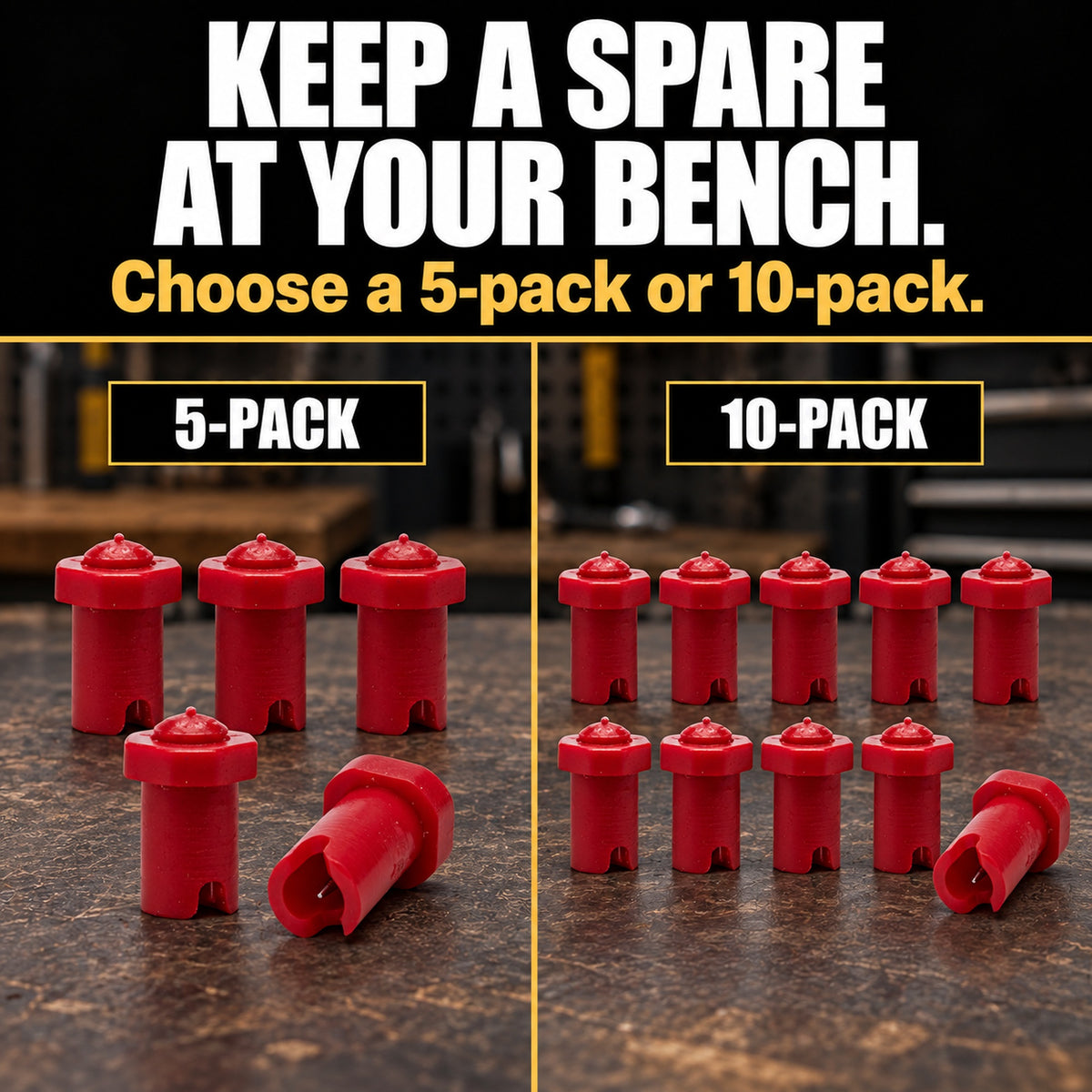 Starbond red clog-prevention stoppers available in a five-pack or ten-pack.