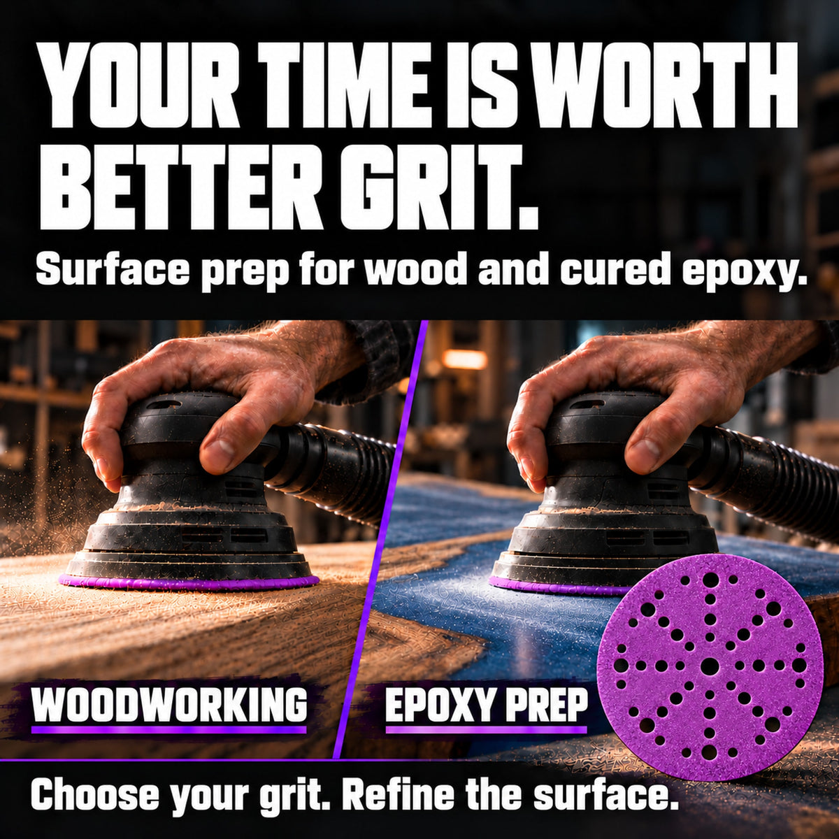 6-inch Z9 disc with 49-hole pattern for sanding wood and cured solid epoxy.