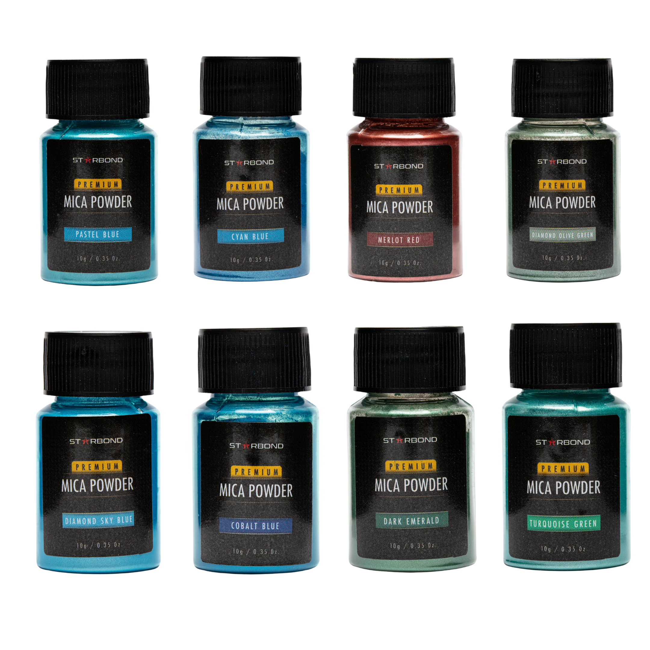 Starbond Mica Powder Pigment Set - Red, Green, and Blue Palette - 24 ea. 10g Bottles