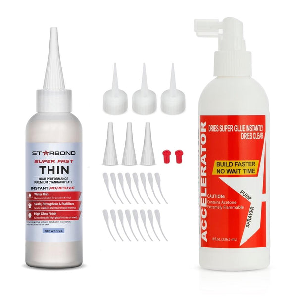 Starbond Premium Thin Super Glue, Super Fast Drying Time (3-5 Seconds), and 2 oz Glue Remover Bundle. Includes Debonder Brush Cap Applicator