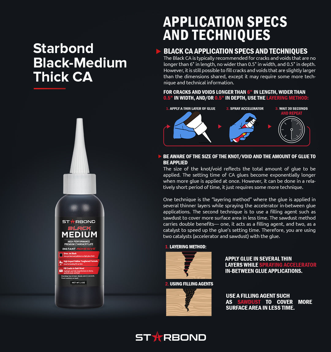 Starbond Black Medium-Thick CA Glue KBL-500, 2 Ounce