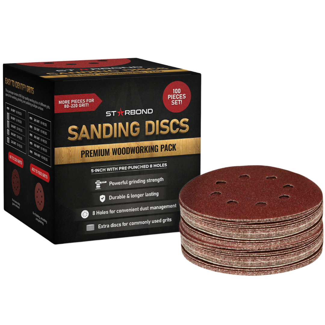 Starbond 5-inch 8 Hole Hook-and-Loop Sanding Discs - Value Pack, 100 P